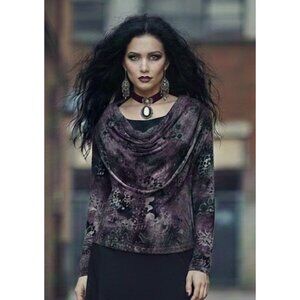 VTG Y2k 90s Paisley Cowl Neck Long Sleeve Whimsigoth Fairy Grunge Top Sz M